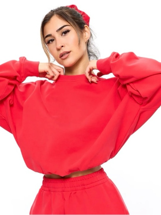 Buffbunny Collection Tops - BuffBunny Red Cropped Crewneck Sweatshirt